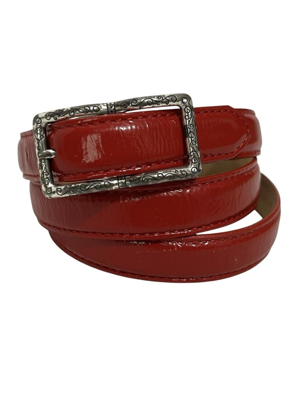 Brighton B31127 Red Patent Leather Belt Sz 34 Scroll Buckle USA Women’s 3/4”
